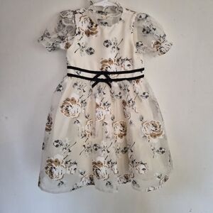 Janie and Jack Cream Floral Dress with Black Bow